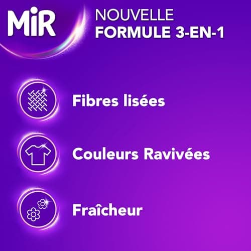 Mir - Lessive Liquide - Lessive Laine - Main & Machine - Raviveur - Formule Unique 3en1 - Douceur - Fibres - Tenue - Toucher Cachemir - Anti-Bouloche - Pour Laine - Soie - Délicats - 54 Lavages