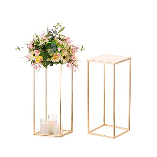 Sziqiqi 60cm Métal Or Vase Centre de Table Mariage - 2 Pièces Haut Grand Vases à Fleurs Centre de Table Anniversaire Géométriques Rectangulaires Vase pour Réception Fête Baby Shower Fiançailles