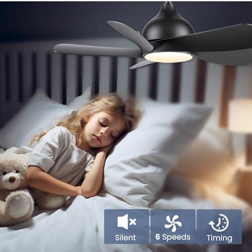 CJOY 76cm Noir Ventilateur de Plafond avec Lumiere et Télécommande, Ventilateur de Plafond Réversibles DC 5 Pales, Ventilateur Plafond Silencieux Dimmable, 6 Vitesses, pour Chambre à Coucher, Salon
