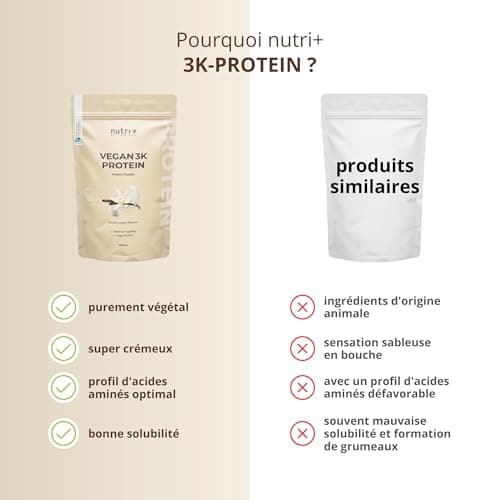 Nutri + Vegan Protein Vanilla 1kg - 81% de protéines - pour la croissance musculaire - Nutri-Plus Shape & Shake 3K Vanille - poudre de protéines végétales pois, soja et tournesol