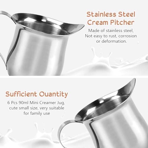SIYINGSAERY 6 PCS 90ml Pichet à Lait en Acier Inoxydable Pichet Inox Mousse de Lait Pichet Inox Cafe Petite Cruche de Lait Mini Pichet Crémier Mini Pot à Lait Inox Tasse à Sauce Acier pour Sauce Lait