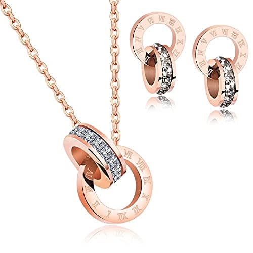 Crystalline Azuria Femme Ensemble Collier et Clous Boucles d'Oreilles 18ct Plaqué Or Rosé avec Cristaux Blancs