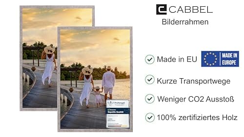 CABBEL Lot de 2 cadre photo 50x70 Cadre en bois MDF avec verre acrylique incassable en Gris (Béton)