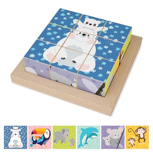 Merle Toys® Puzzle Enfant 2 Ans, Puzzle en Bois Enfant 3 Ans, Jeux Montessori Éducatif, Puzzle Cube en Bois, Jouet Enfant 2 Ans, 6 Motifs d’Animaux Sauvages pour Stimuler Curiosité et Apprentissage