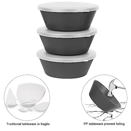 Greentainer Lot de 6 grands bols à céréales incassables avec couvercles – 750ml en plastique léger – Passe au lave-vaisselle et au micro-ondes – pour céréales, salade, soupe, nouilles, Gris