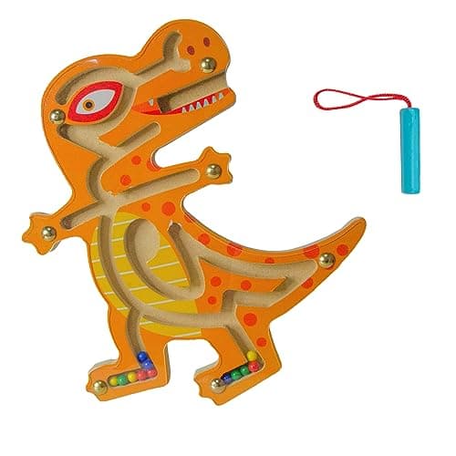 Andux Mini Animaux Jeu de Puzzle Magnétique Labyrinthe Jouet en Bois à Bord pour Enfants MGYX-01 (Tyrannosaurus Rex)
