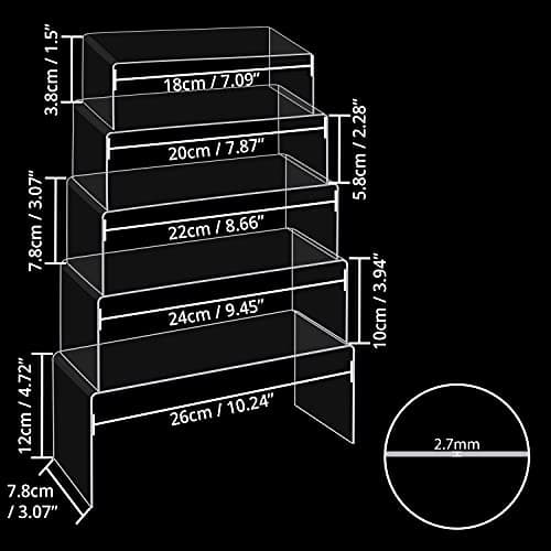 BELLE VOUS Presentoir Parfum en Acrylique - Lot 5x Etagere Parfum Transparent pour Collection Figurine Bijoux - Présentoir Acrylique Transparent en 5 Tailles pour Cupcake et Dessert