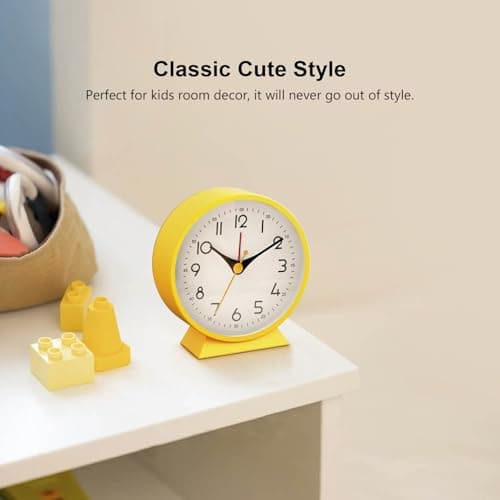 Azyh Réveil analogique sans tic-tac - Petite horloge de table rétro pour décoration de salon, chambre à coucher, table de chevet pour adultes, personnes âgées, enfants, voyage - Fonctionne avec piles