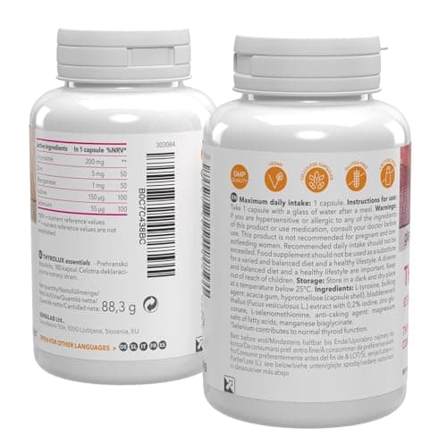 Thyroide – Capsules de Zinc, Selenium, Tyrosine, Iode et Manganese – 180 Gélules pour 180 Jours – Sans gluten – Sensilab ThyroLux Essentials