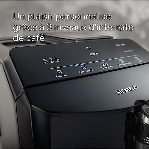 SIEMENS, machine à café tout automatique, EQ300, ceramDrive, milkPerfect, fonction oneTouch, noir piano, TF301E19