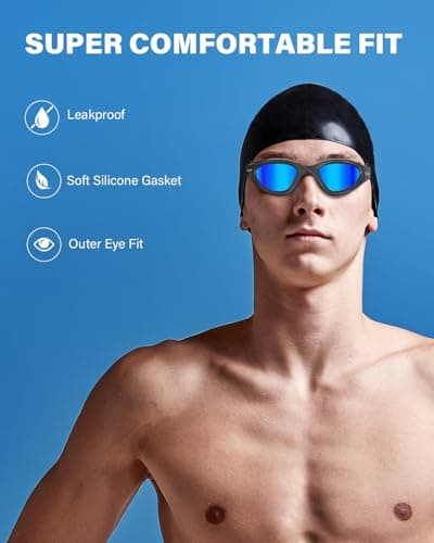 YAKAON G1 Lunettes de natation anti-buée pour homme et femme adulte (noir et bleu, verres polarisés)