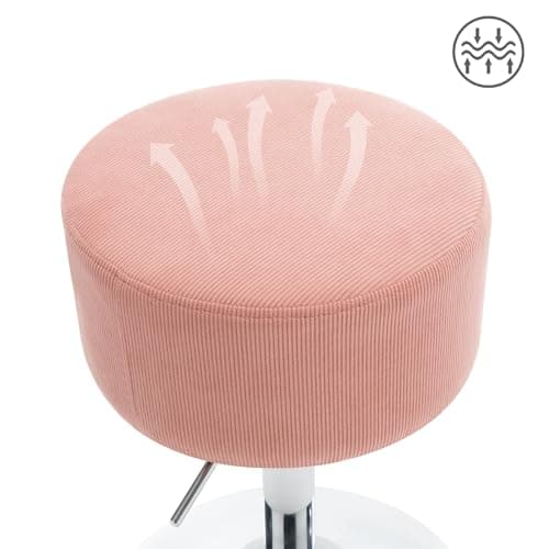 WOLTU Tabouret de Maquillage, Tabouret de Bar Rond, Tabouret Réglable en Hauteur, Tabouret Pivotant sur Socle Évasé en Métal, Tabouret Rembourré, en Velours Côtelé, Rose, BH409rs-1