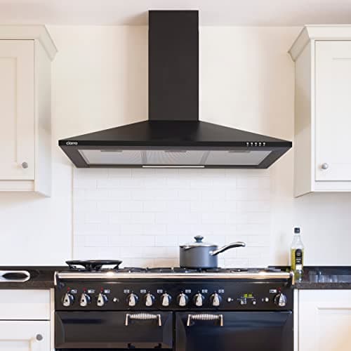 Ciarra CBCB9201 Hotte Aspirante 90 cm - Classe A++ - 370m3/h - 3 Vitesses - Recyclage ou Evacuation - Cheminée Extensible - Filtres à Charbon INCLUS - Noir
