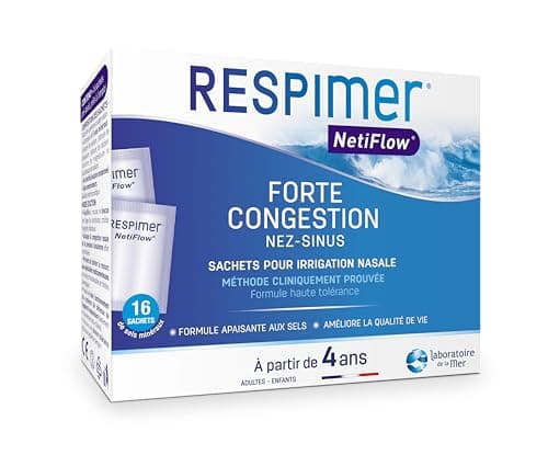 RESPIMER NetiFlow - 16 Sachets de Sel Nasal - Irrigation Nasale - Sel pour Lavage de Nez / rinçage nasal - Formule Brevetée - Fabriqué en Bretagne