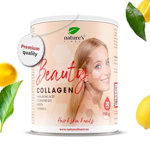 Nature's Finest by Nutrisslim Collagene et Acide Hyaluronique - Anti Ride, Repousse Cheveux - Collagene en Poudre Avec Q10 Coenzyme, Biotine, Zinc, Acide Hyaluronique - Testé, Sans Additifs