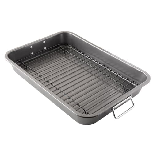 Chef Pomodoro – Grand Plat Four Antiadhésif avec Grille Four | Plaque Cuisson Four Rectangulaire avec Plateau, Plaque, Plat à Gratin, Lasagne – Acier Résistant – (41 x 29 cm)