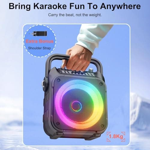 Karaoke Adulte, Haut-Parleur Bluetooth Portable Karaoke pour Adultes avec 2 Microphones sans Fil, Système PA pour Adultes et Enfants avec Lumières LED pour Les Fêtes (Noir)