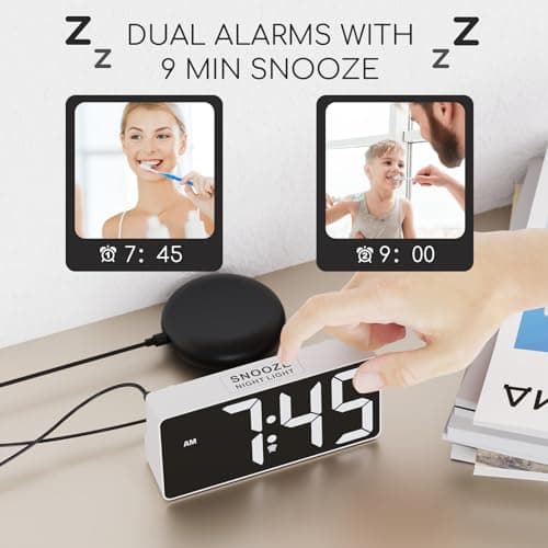 MINORZ Reveil Vibrant pour Sourd | Adultes | Double Réveil Numérique pour Dormeur, Veilleuse, Batterie de Secours, Réveil Digitale avec Chargeur USB pour Chambre à Coucher | Oreiller