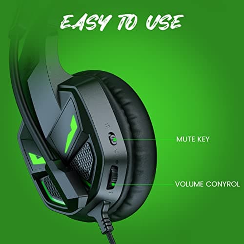 EKSA Fenrir Casque Gaming à Réduction de Bruit avec Micro pour Xbox One PC PS4 PS5 Switch avec Lumière LED, 3D Stéréo Surround Casque Audio pour Prise 3,5MM, Noir Vert
