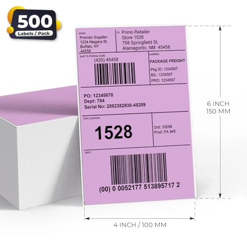YIKIADA Lot de 500 étiquettes d'expédition violettes en vinyle autocollantes thermiques imperméables perforées pour DHL UPS Amazon