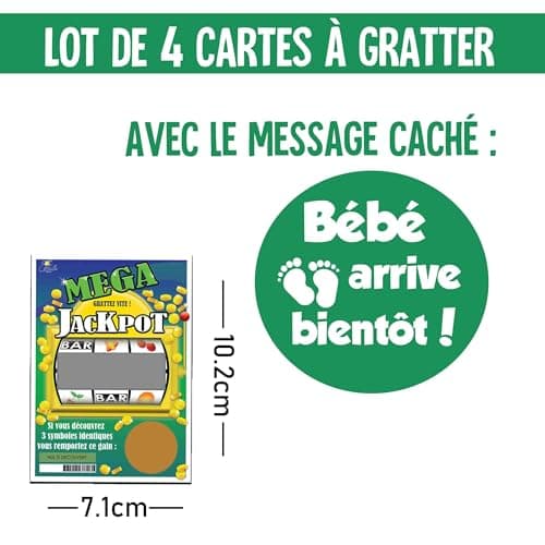 Annonce Grossesse (4 Cartes à gratter "Bébé arrive bientôt !" annonce grossesse - TICKET A GRATTER)
