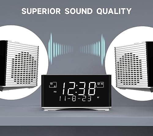 iTOMA Réveil Radio FM et Dab avec Port de Charge USB, Haut - Parleur stéréo Bluetooth, Prise Casque, Double Alarme, Snooze, écran LCD dimmable 3501
