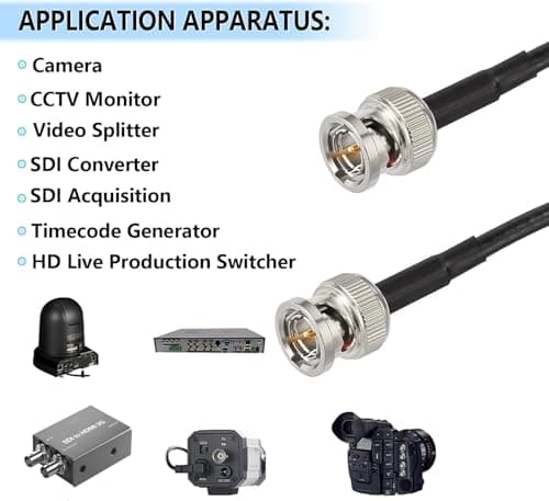 Superbat Câble BNC 30cm 3G/6G/HD SDI Câble Belden 1855A Câble 75ohm BNC Mâle à Mâle Câble Coaxial SDI Câble Vidéo pour HD-SDI/3G-SDI/4K Caméra(Droit,2 Pièces)