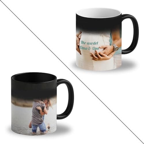 LOOXIS Mug magique personnalisé avec photo et texte, à personnaliser - Mug à changement de couleur, Magic Mug, thermo-revêtement, 325ml - Idée cadeau pour femme & homme - Intérieur blanc