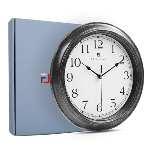 Lafocuse 30cm Horloge Murale Silencieuse Vintage, Rustique Retro Pendule Murale Noir, Shabby Chic Deco sans Tictac pour la Maison Salon Cuisine Chambre Bureau 30cm