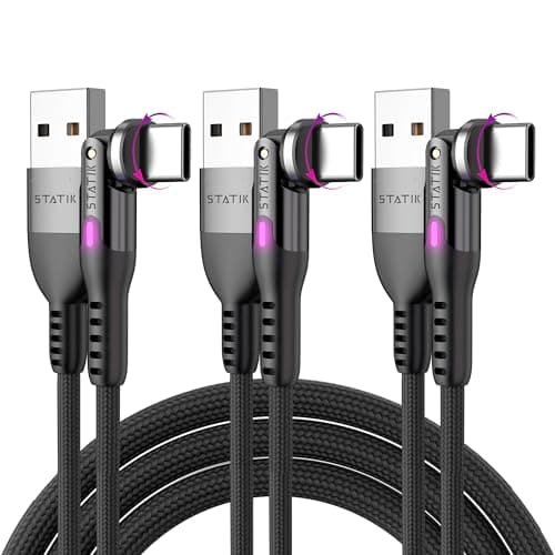 Statik PowerPivot Lot de 3 Câbles USB C 12 W - Angle Droit Avec Tête Rotative à 360° - Chargement Type C, Pivotant à 90 Degrés