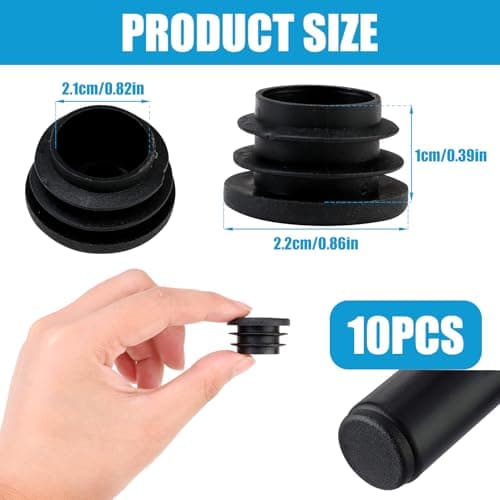 Lot de 10 Bouchons à Lamelles Ø 25/22/20 mm - Polyéthylène Noir - Usage Polyvalent, Cache Tube en Plastique Robuste Capuchons de Protection, Patin Chaise (22mm)