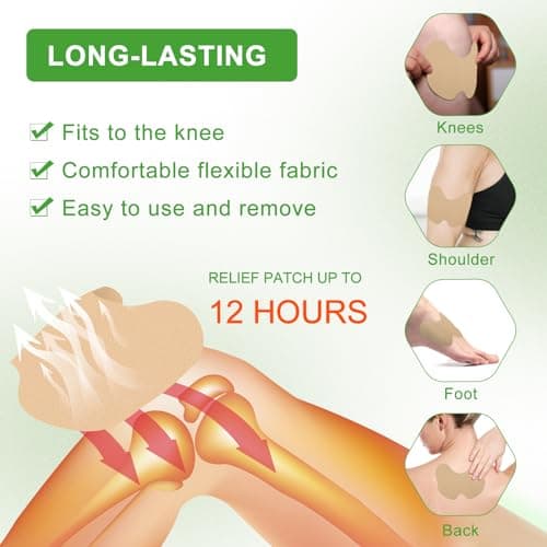 MQUPIN Patch de soulagement de la douleur au genou, 48 PCS Patchs de chaleur extensible à haute élasticité pour le genou, le dos, le cou, l'épaule, l'inflammation et les douleurs musculaires