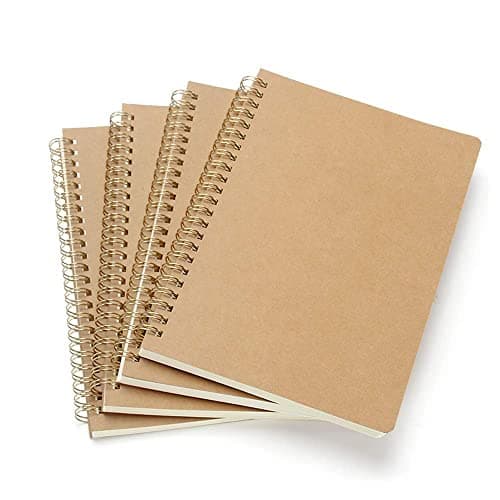 VEESUN A5 Cahiers Classique Lot de 4 avec Reliure Double Spirale, Bloc Note Notebook Carnet Dessin Kraft Couverture Convient pour L'école L'écriture Garçons Filles et Enseignants, 80 Feuilles Blanche