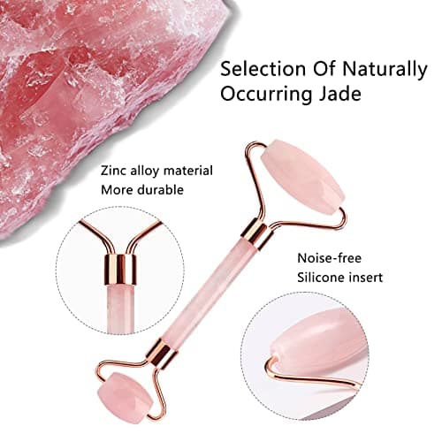 Rouleau de massage pour le visage, les yeux, le cou, outils de soins de la peau, outil de massage pour le visage, cadeau pour homme et femme (rose)
