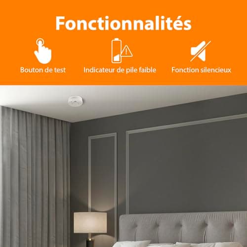 Smartwares détecteur de fumée – Capteur Optique – Durée de Vie : 10 Ans - Pile remplaçable 1 an - Bouton de Test – 85 DB - 10.044.62