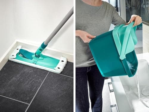 Leifheit Set Combi Clean M, seau et balai essoreur faciles d'utilisation, balais serpillière avec mécanisme d'essorage intégré, kit de lavage sol vert
