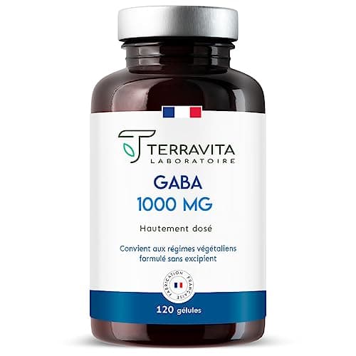 GABA 1000 mg | 120 Gélules | 100% Pur sans Excipients | Lutte contre le Stress et la Nervosité | Favorise une Humeur Positive et un Sommeil Réparateur | Cure de 2 mois | Made in France | Terravita