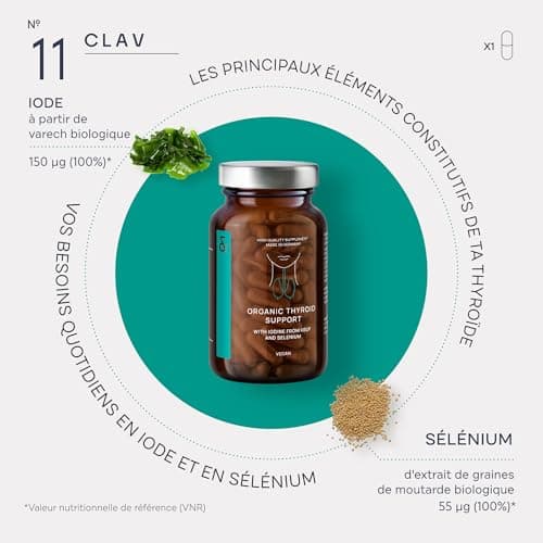 Iode Thyroide Bio avec Selenium Bio - Complement Alimentaire Thyroide - 150 μg per Iode Gelules + 55 μg Sélénium - à base de Algue Kelp et Selenium Naturel - 120 Capsule d'Iode - Vegan