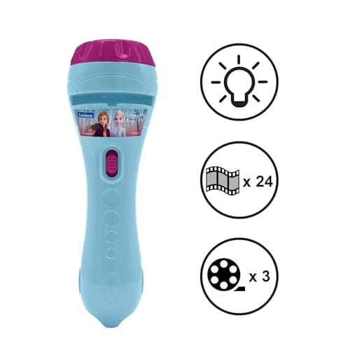 Lexibook, Lampe Torche et projecteur La Reine des Neiges avec 3 disques, 3+ ans, 24 Images, créez vos propres histoires, LTC050FZ, Blanc,violet