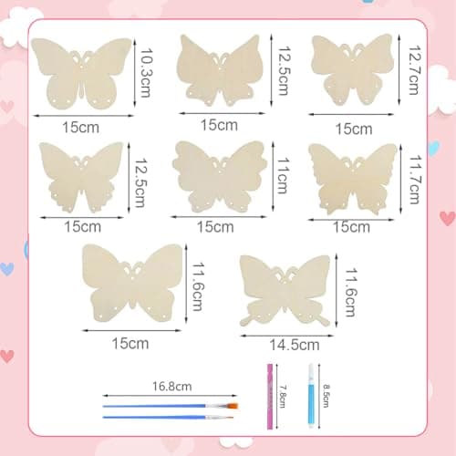 Ainiv 8 Pcs Kits Bricolage Papillon Carillon à Vent en Bois, Loisirs Créatifs pour Filles, DIY Artisanat pour Activité Manuelles Enfants, Décoration pour Jardin, Cadeau Anniversaire 4 5 6 7 8 9 10 Ans