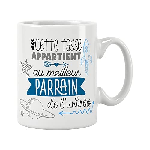 ÉNJA Création. Mug parrain. Parrain/Tasse – Le meilleur de l'univers - Futur parrain - Cadeau anniversaire, fête ou noël Cadeau original. Céramique haute qualité 11oz - 320 ML (PARRAIN)