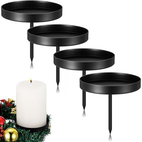Nuenen 4 Bougeoirs pour Bougies de l'Avent Bougeoir avec Brochette Chandelier pour Couronne de l'Avent Assiette à Bougies de 8,5 cm Plateau Décoratif Plateau Rond Rétro (Noir)