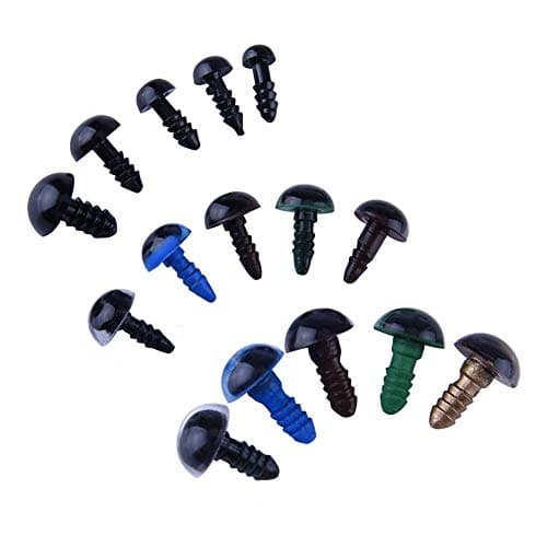 Yeux de sécurité,Yeux de Poupée 150 pièces 8mm 10mm 12mm Coloré Yeux Solides en Plastique avec Rondelles dans Boîte de Rangement pour Teddy Ours Poupée Fantoche et Artisanat