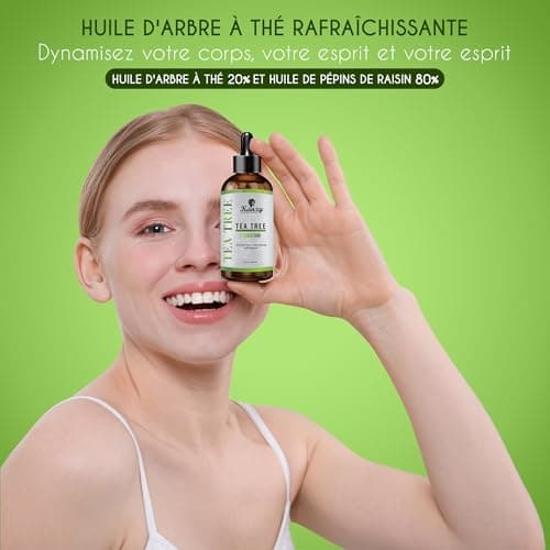 Kanzy Huile Essentielle Tea Tree Bio 60ml Naturelle Vegan Huile Arbre à Thé pour le Visage, Ongles et les Soins de la peau Huile