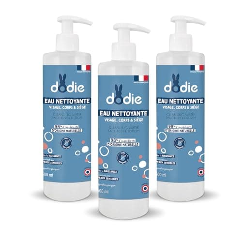 DODIE Lot de 3 Eaux Nettoyantes 3 en 1 (3 x 500 mL) - Nettoyant Visage, Corps et Siège – 98% d’ingrédients d’origine naturelle, Hypoallergénique - Dès la naissance