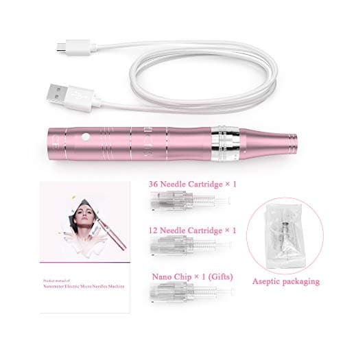 PELCAS Dermapen Micro Aiguilles Stylo avec 3 Têtes d’Aiguilles et 3 Vitesses, 0-2 mm Réglable Microneedling Pen Professionnelle pour Rides Cicatrices d'acné Vergetures Tachetures