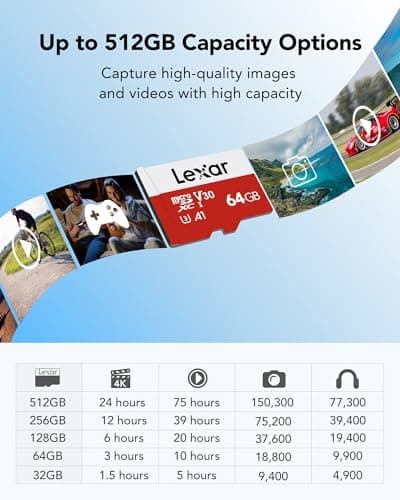 Lexar Carte Micro SD 64 Go, Carte Mémoire Micro SD+ Adaptateur, Microsdxc Carte TF jusqu'à 100 Mo/s, A1, U3, C10, V30, Full HD et 4K UHD pour Caméra, Telephone, Switch