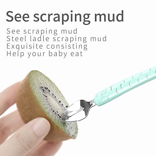 Cuillere Bebe, Cuillere Bebe Silicone 1er Age Bebe Sans Bpa Nourriture Complémentaire Gratter Des Fruits s'Adapte à La Bouche De Bébé Passe Au Micro-Ondes, Au Lave-Vaisselle Et Au Congélateur (Bleu)