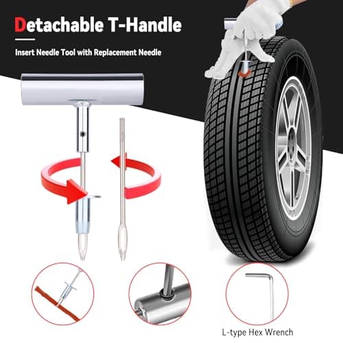 73PCS Kit de Réparation de Pneus de Voiture, Outils de Réparation de Pneus Lourds et Kit de Réparation de Pneu Plat Pneu Plat Meche Pour Voitures, Motos, Camions, VTT, Tracteurs, camping-cars