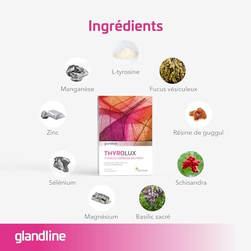 Gélules pour la Thyroïde - Iode, L Tyrosine, Selenium, Magnésium, Basilic Royal, Schisandra, Zinc, Manganèse - 120 Gélules - Nutriments et Minéraux d'Origine Végétale - Thyrolux Sensilab